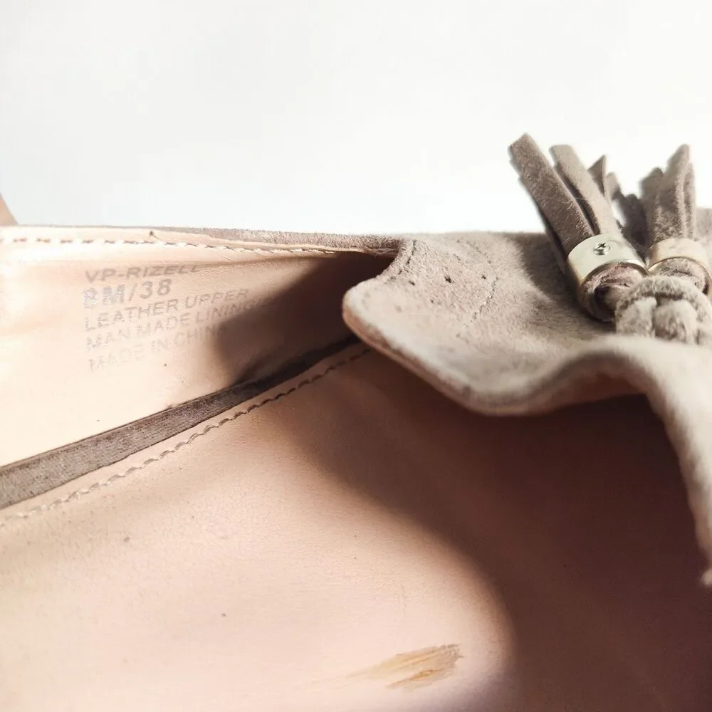 Vince Camuto Rizell Beige Suede Leather Pointed Toe Slip On Loafers Flats Size 8